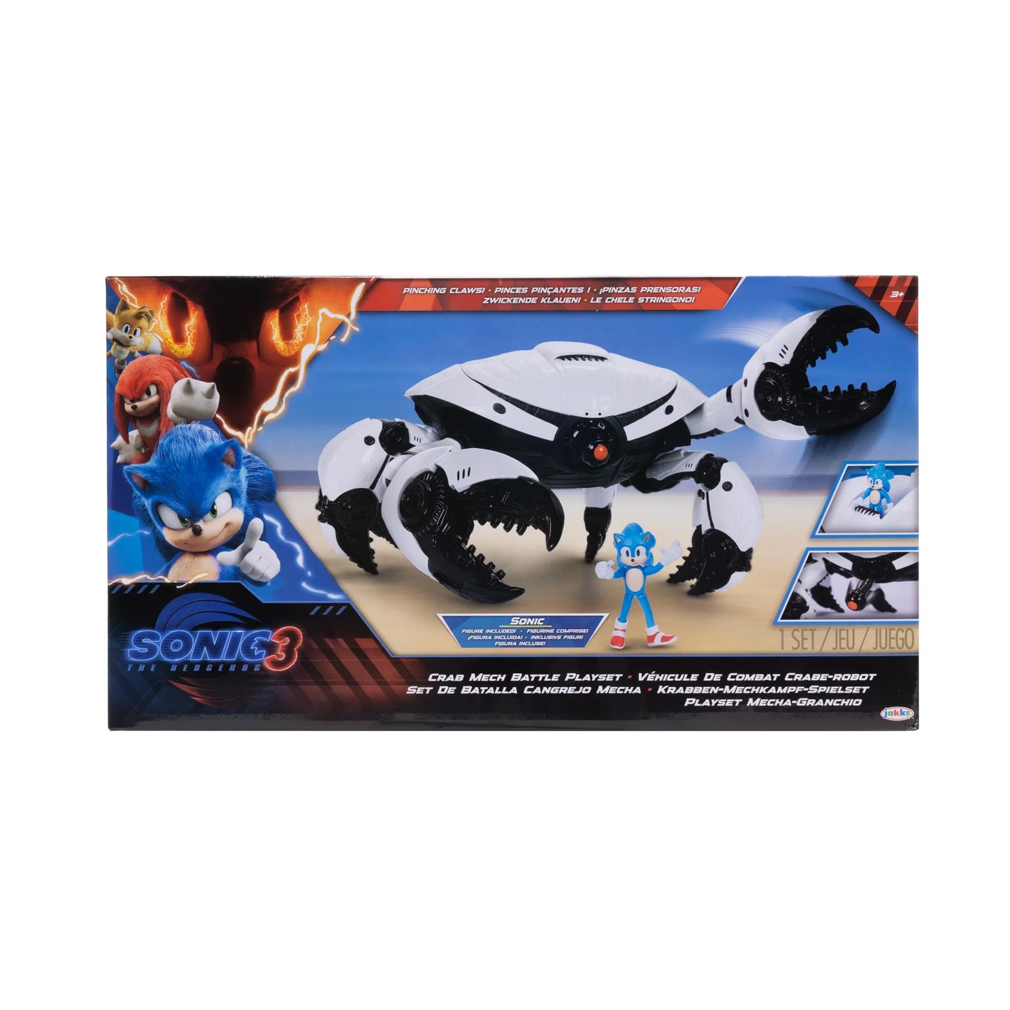 Sonic 3 Movie Crab Mech Battle Playset com garras de pinça e boneco de ação Sonic de 2,5 polegadas