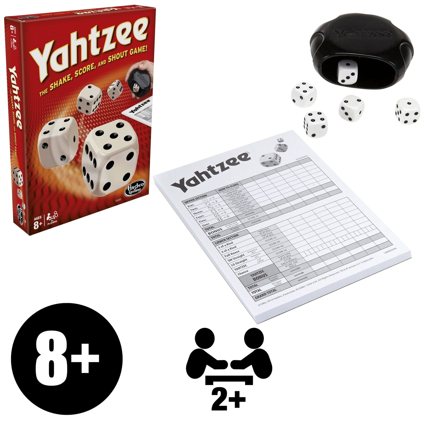 YAHTZEE Classic, jogo para crianças de 8 anos ou mais, para 2 ou mais jogadores, inclui shaker e dados