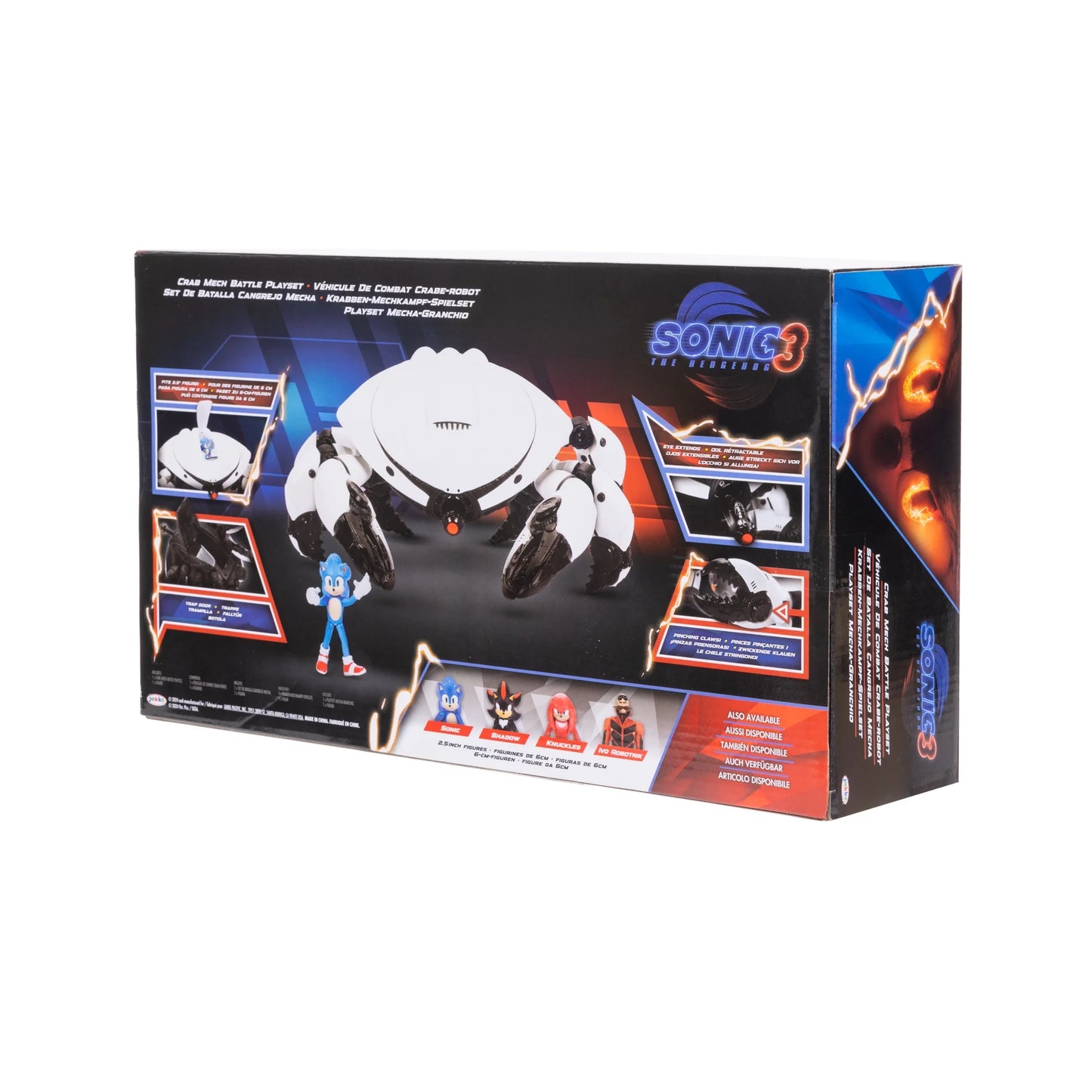 Sonic 3 Movie Crab Mech Battle Playset com garras de pinça e boneco de ação Sonic de 2,5 polegadas