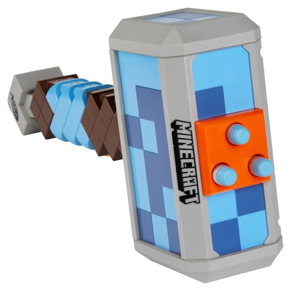 Nerf Minecraft Stormlander Dart-Blasting Hammer, Dispara 3 Dardos, Inclui 3 Nerf Elite Darts, Alça de Preparação Puxável