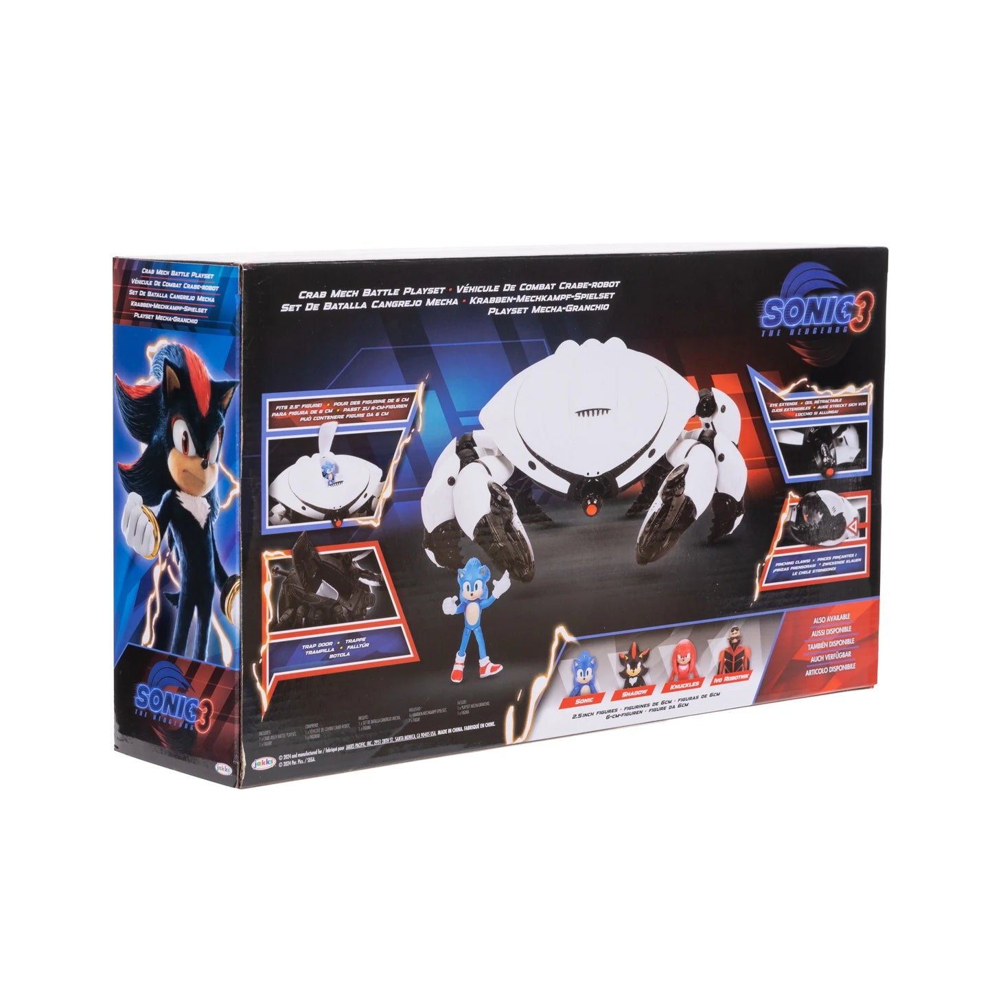 Sonic 3 Movie Crab Mech Battle Playset com garras de pinça e boneco de ação Sonic de 2,5 polegadas