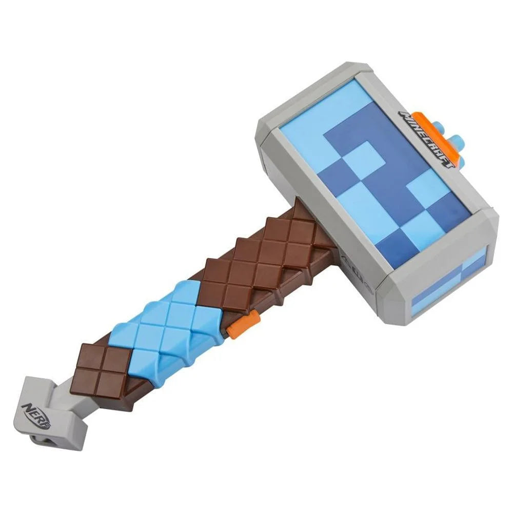 Nerf Minecraft Stormlander Dart-Blasting Hammer, Dispara 3 Dardos, Inclui 3 Nerf Elite Darts, Alça de Preparação Puxável 