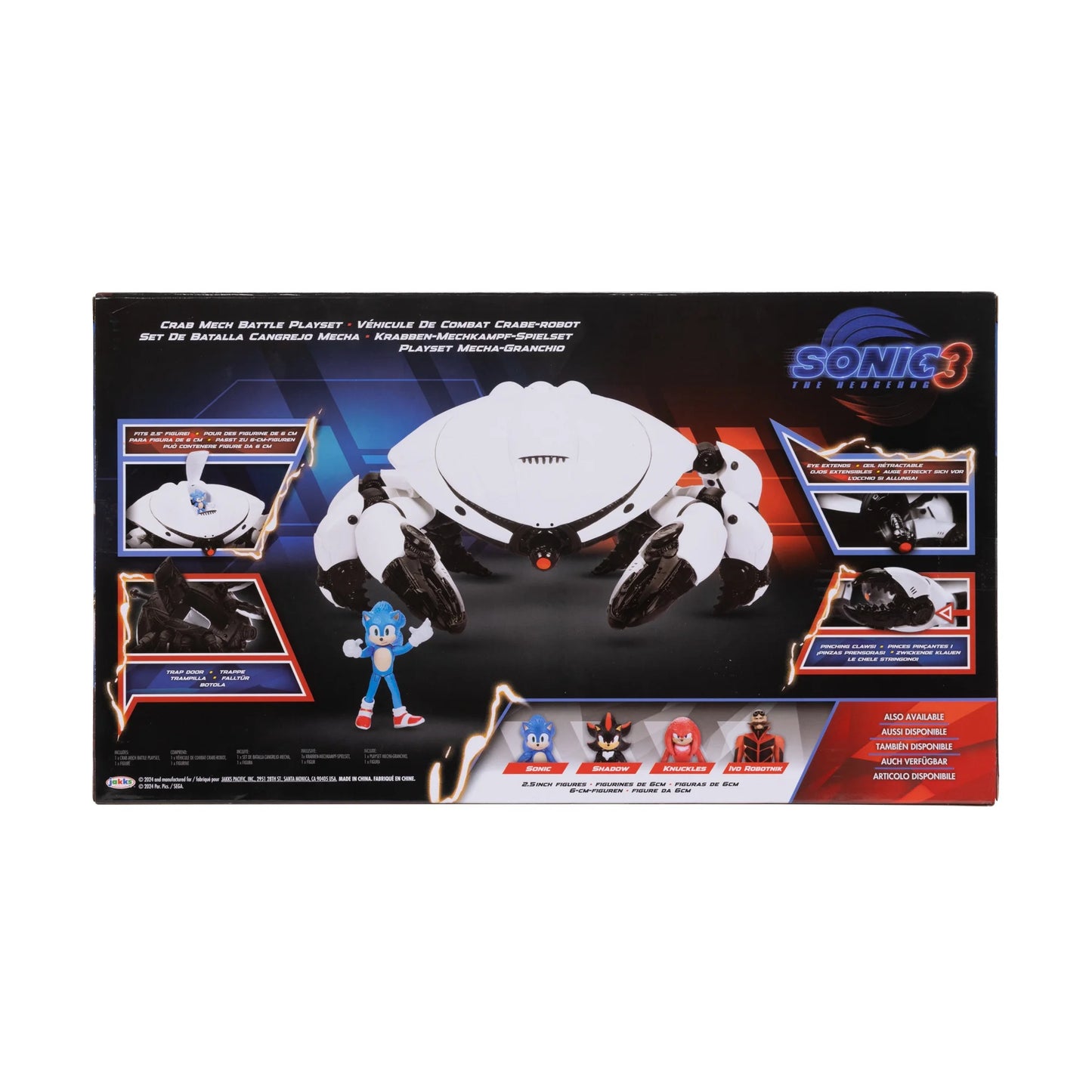Sonic 3 Movie Crab Mech Battle Playset com garras de pinça e boneco de ação Sonic de 2,5 polegadas