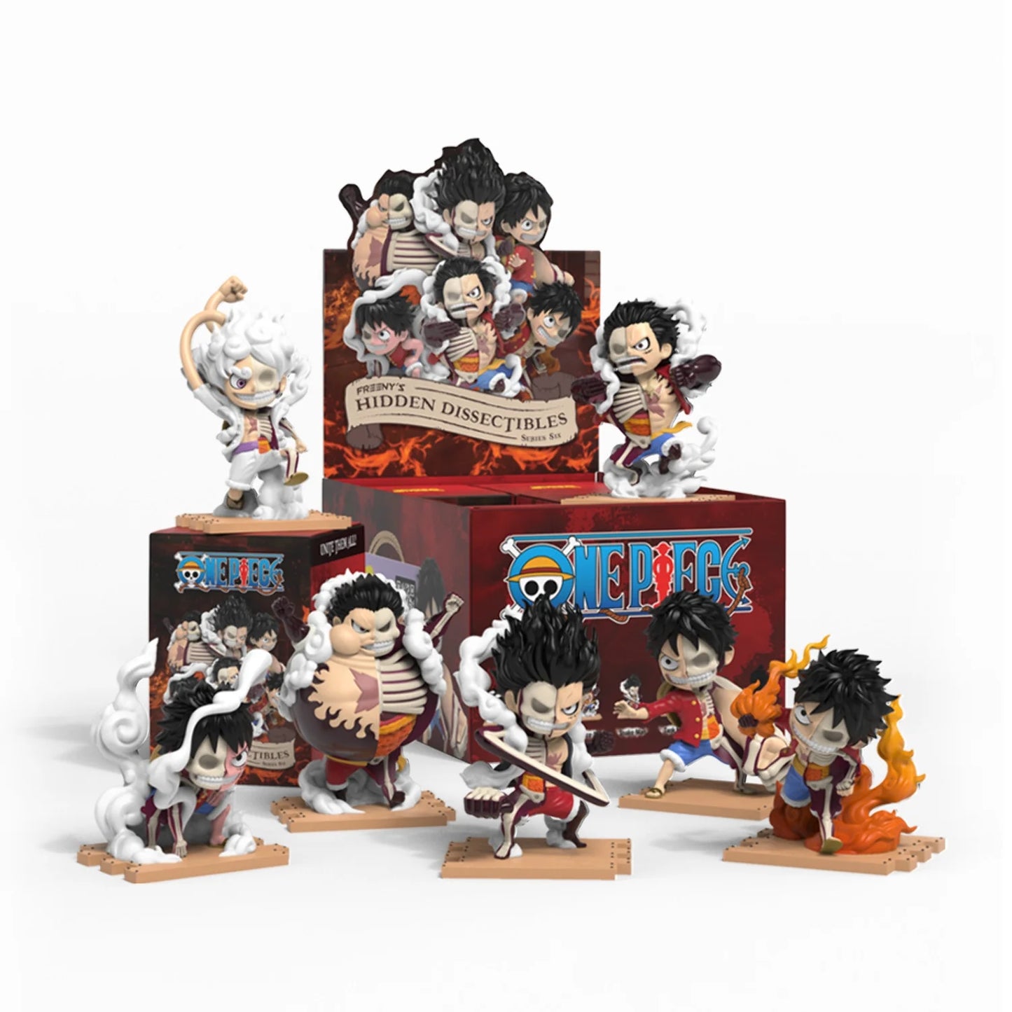 Mighty Jaxx Freeny's Hidden Dissectibles: One Piece Series 6 (Luffy Gears Edition) | Bandeja lacrada com 6 - Não contém duplicatas | Caixa surpresa de bonecos colecionáveis ​​de brinquedo