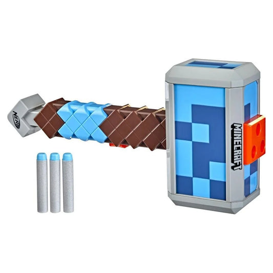 Nerf Minecraft Stormlander Dart-Blasting Hammer, Dispara 3 Dardos, Inclui 3 Nerf Elite Darts, Alça de Preparação Puxável 