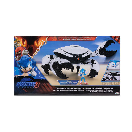 Sonic 3 Movie Crab Mech Battle Playset com garras de pinça e boneco de ação Sonic de 2,5 polegadas