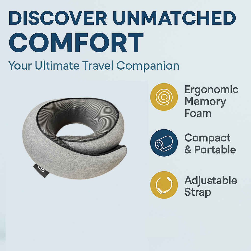 LAG Neck Travel Pillow | Memory Foam Neck Pillow for Comfort on Airplane | Compact and Ergonomic Design for Travel